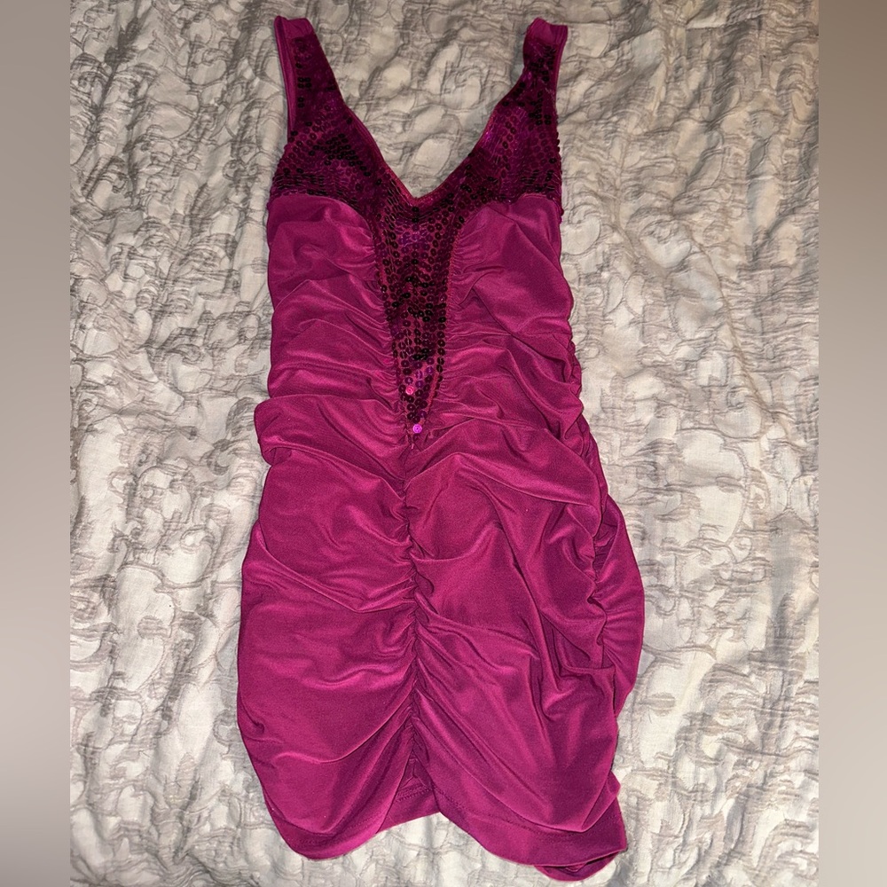 Charlotte Russe Ruched sequin long fuschia tank can also be worn as a mini dress